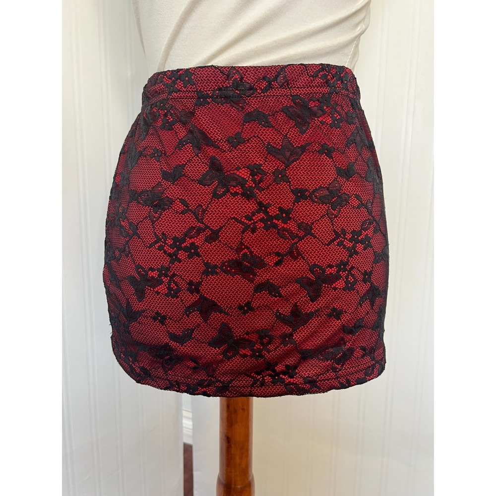 SHEIN Womens Red‎ Black Butterfly Lace Mini Skirt Size M Grunge Valentines Goth